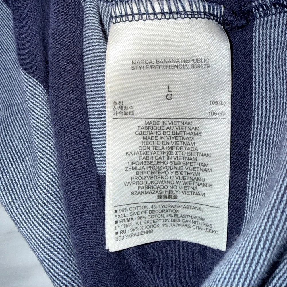 Banana Republic Striped Polo Shirt Men’s Large Navy Gray Knit Elephant Logo